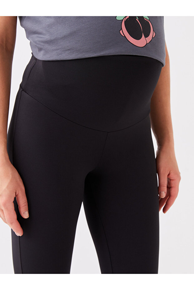 Plain Maternity Leggings with Abdominal Panel and Elastic Waist - 2