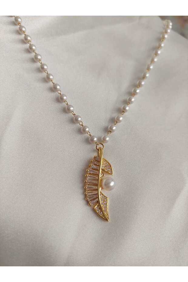 LEAFED PEARL Rhinestone Steel NECKLACE