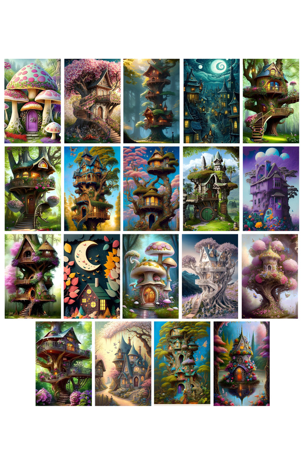 Tree Houses Themed Postcard Set (10x15 cm 19 Pieces)