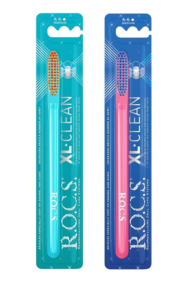 R.O.C.S. XL CLEAN – EKSTRA TEMİZLİK İÇİN DİŞ FIRÇASI - 2'Lİ SET PEMBE-YEŞİL SAP - 1