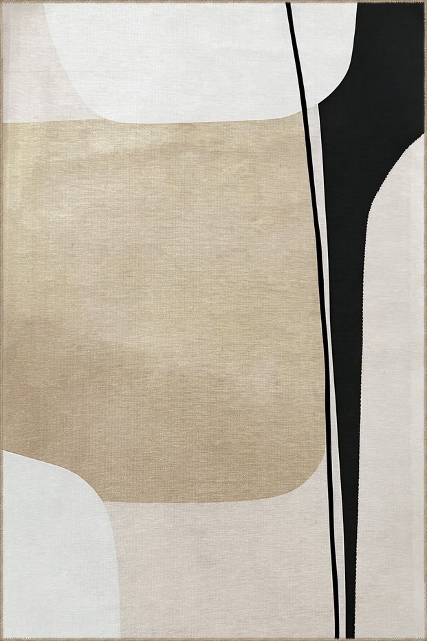 Sdney Beige Themed Abstract Figure Patterned Modern Decorative Carpet 2206