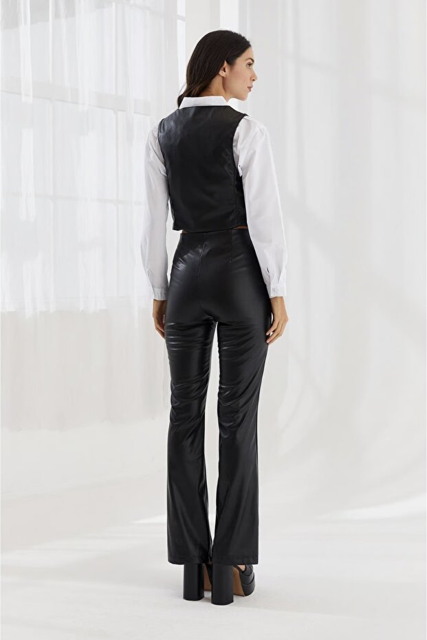 İspanyol Paça Deri Pantolon - 4