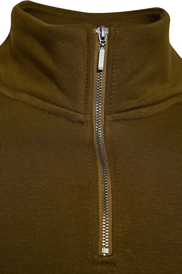 Yeşil Regular/Normal Kesim Dik Yaka Fermuarlı Pamuklu Basic İçi Polarlı Sweatshirt TMNAW24SW00041 - 8
