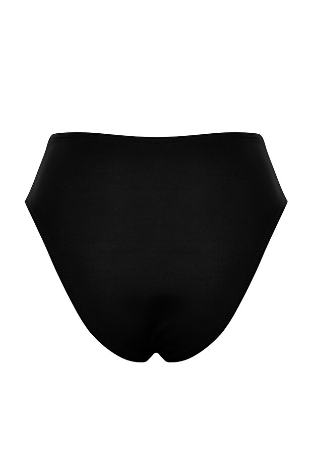 Siyah Drapeli Regular Yüksek Bel Bikini Altı TBESS24BA00005 - 7