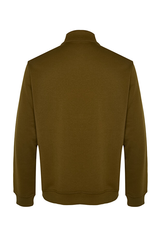 Yeşil Regular/Normal Kesim Dik Yaka Fermuarlı Pamuklu Basic İçi Polarlı Sweatshirt TMNAW24SW00041 - 9