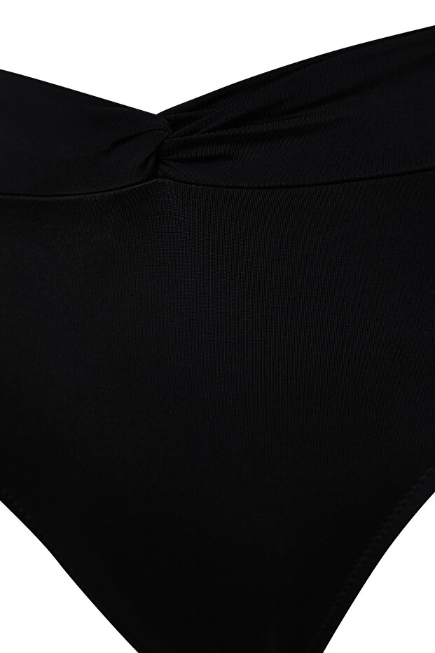 Siyah Drapeli Regular Yüksek Bel Bikini Altı TBESS24BA00005 - 6