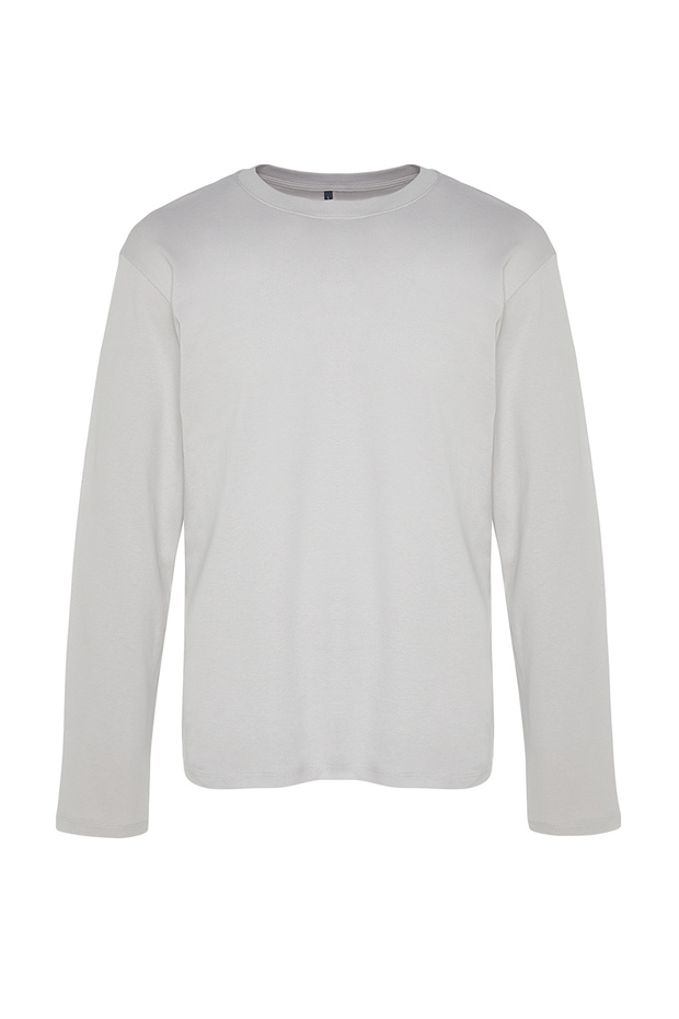 Gri-Indigo 2'li Paket %100 Pamuklu Uzun Kol Regular/Normal Kesim Basic T-Shirt TMNAW24TS00001 - 7