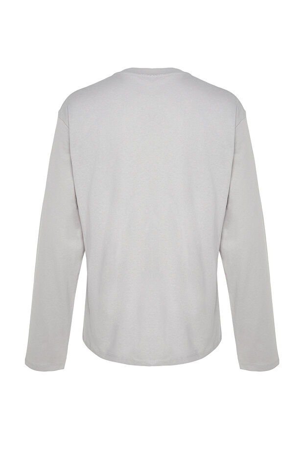 Gri-Indigo 2'li Paket %100 Pamuklu Uzun Kol Regular/Normal Kesim Basic T-Shirt TMNAW24TS00001 - 9