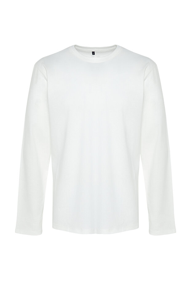 Petrol-Ekru 2'li Paket %100 Pamuk Uzun Kol Regular/Normal Kesim T-Shirt TMNAW24TS00001 - 7