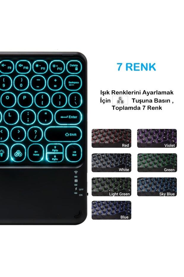 Galaxy Tab A9 SM-X110 8.7" Uyumlu Şarjlı Touchpadli Yuvarlak Tuş RGB Bluetooth Klavye - 3