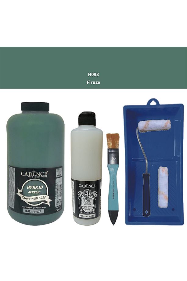 Mobilya Boyası-Cadence Multisurface H-093 Firuze 2Lt Ultimate Parlak Vernik 500Ml Saten Rulo Set - 1