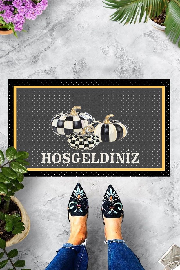 Digital Printed Pumpkin Patterned Welcome Written Decorative Door Mat