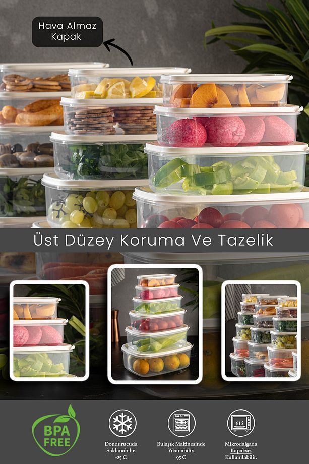 24'lü Sweet Box Saklama Kabı Seti Dikdörtgen Erzak Kabı Kavanoz Bej 4x(300-500-850-1350-2000-3150ml) - 3
