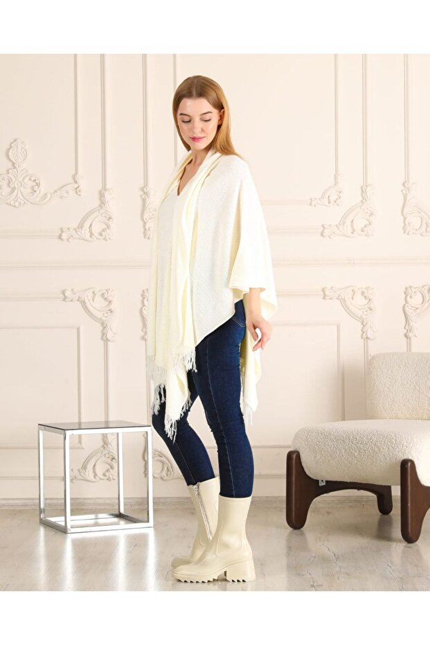 BLUZ ŞEKLİNDE TRİKO PANÇO - 3