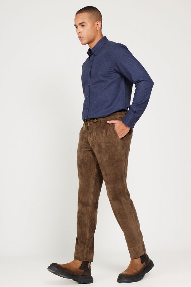 Erkek Haki Slim Fit Dar Kesim Beli Bağlamalı Pantolon - 3