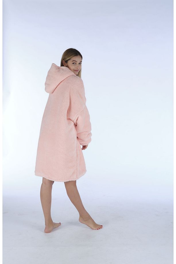 Minnosh Çift Kat Hoodie Peluş Kapüşonlu Oversize Giyilebilir Battaniye Tek Beden Yumuşacık Unisex - 5