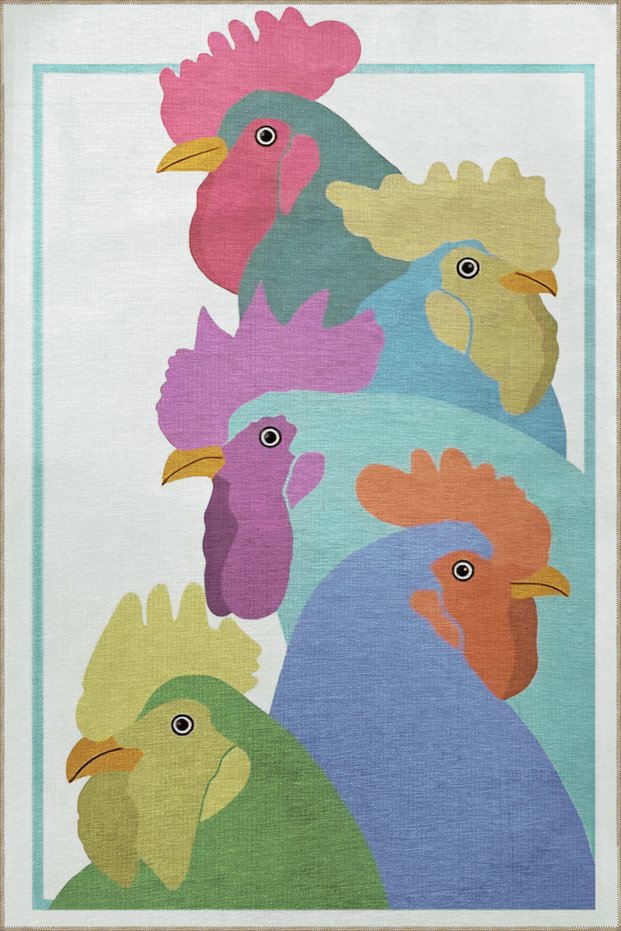 Multicolored Surrealist Rooster Patterned Creative Modern Decorative Carpet 2153