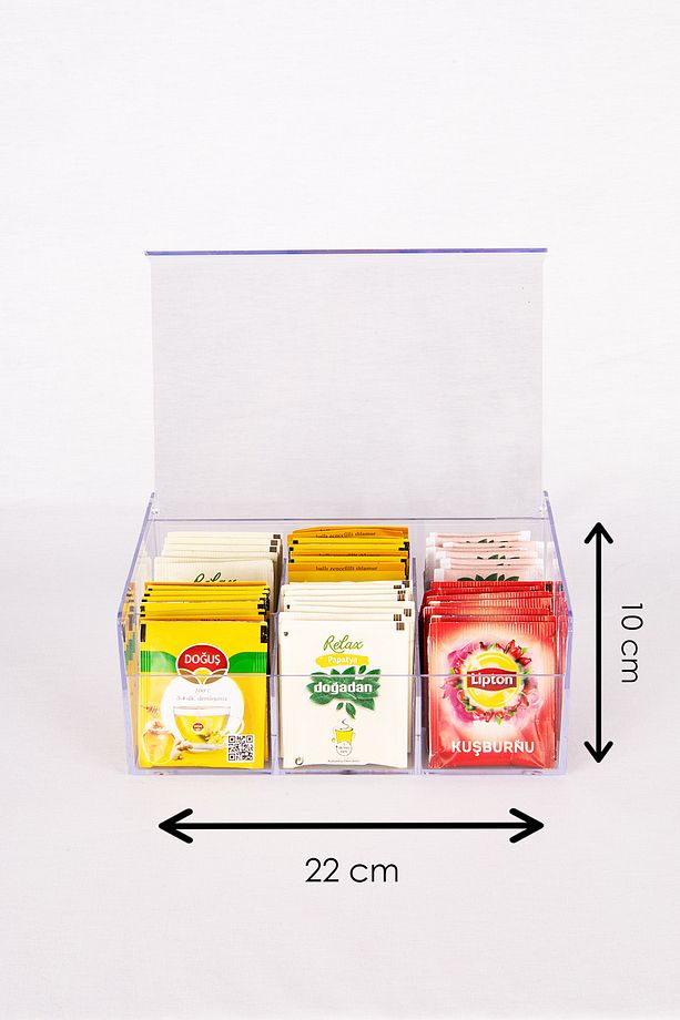 Çay Kutusu 6 Bölmeli Kapaklı Poşet Bitki Çayı Saklama Kabı Akrilik - 3