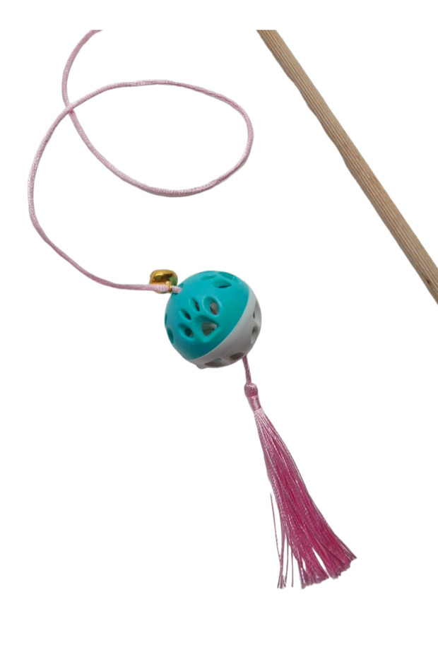 Sound, Cat Fishing Rod, Rattle, Plastic, Colorful, Cat Patterned, Tasseled, Wooden Handle, Toy