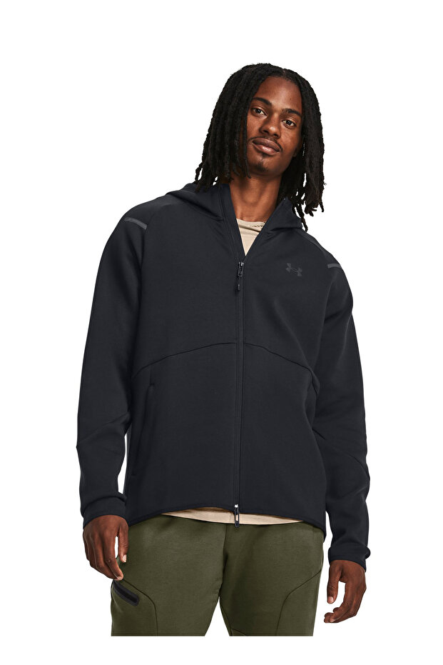 Black Men's Hooded Sweatshirt 1379806-001 Ua Unstoppable Flc Fz