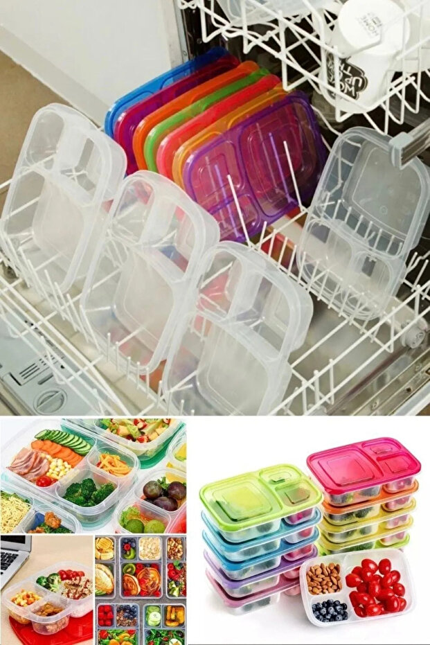 Smart 1.2 Lt Rectangular Storage Container 3 Compartments Lunch Box Breakfast Container (15.5 X 24 X 5.1 CM) - 7