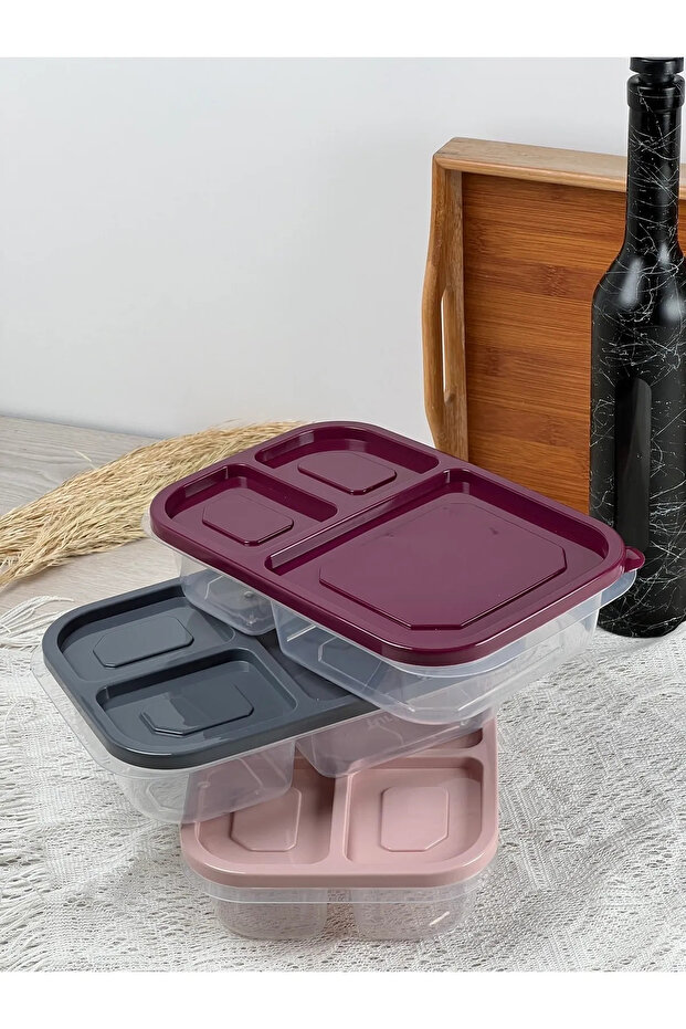 Smart 1.2 Lt Rectangular Storage Container 3 Compartments Lunch Box Breakfast Container (15.5 X 24 X 5.1 CM) - 3