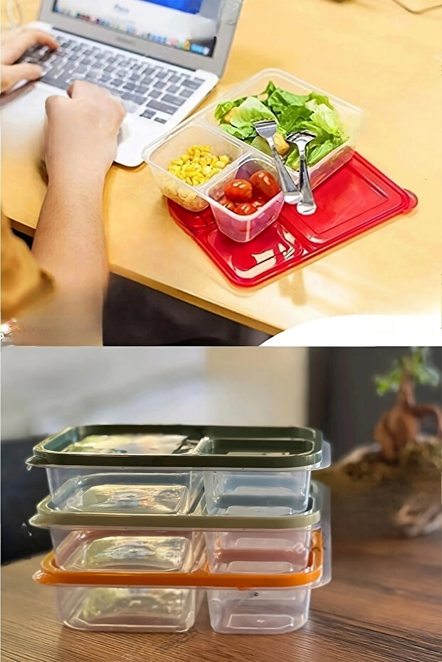 Smart 1.2 Lt Rectangular Storage Container 3 Compartments Lunch Box Breakfast Container (15.5 X 24 X 5.1 CM) - 5