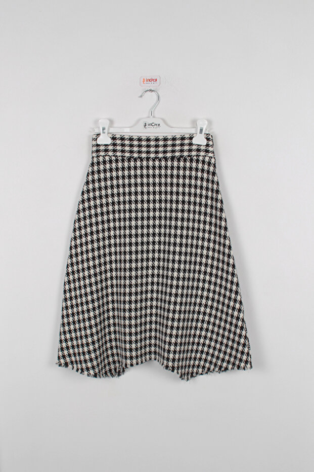 Girl's Black Goose Feet Midi Skirt