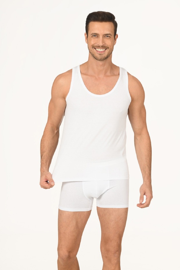 3 Adet, %100 Pamuklu, Basic, Kalın Askılı, Erkek Beyaz Atlet - 1