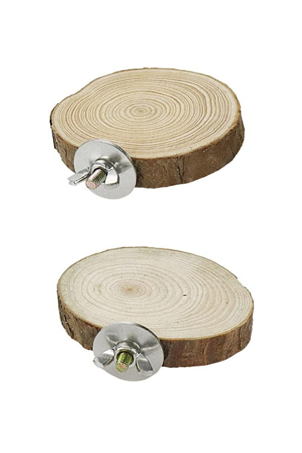 2 Pieces Round Natural Wooden Bird Perch Stand - Parrot Platform and Bird Toys