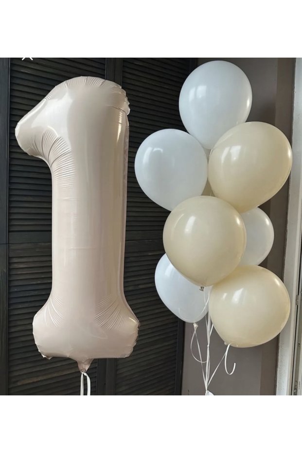 Beige shades 1 year foil balloon and sea sand white latex balloon