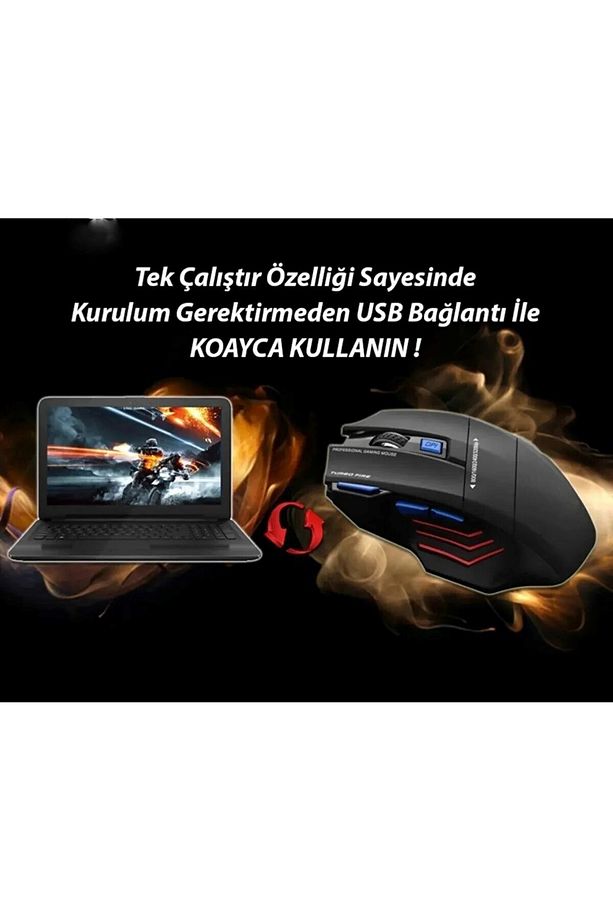 3200dpi Usb Kablolu Kırmızı Siyah Gaming Optik Mouse Pad Hediyeli - 6