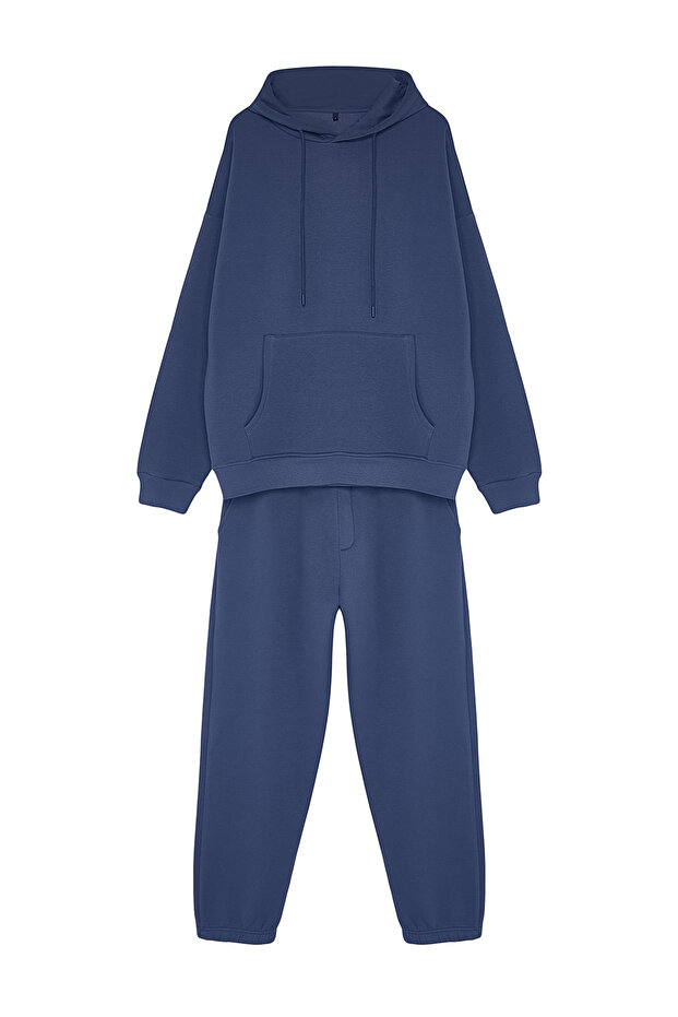 Soluk Indigo Regular Kesim Kapüşonlu Sıcak Tutan Sweatshirt Eşofman Takım TMNAW24EM00002 - 7
