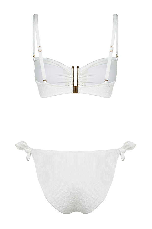 Ekru Dokulu Aksesuarlı Straplez Kaplı Brazilian Normal Bel Bikini Takımı TBESS24BT00019 - 8