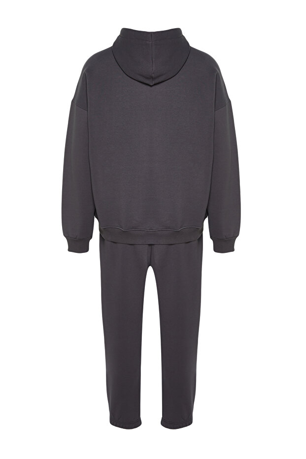 Antrasit Regular Kesim Kapüşonlu Sıcak Tutan Sweatshirt Eşofman Takım TMNAW24EM00002 - 9
