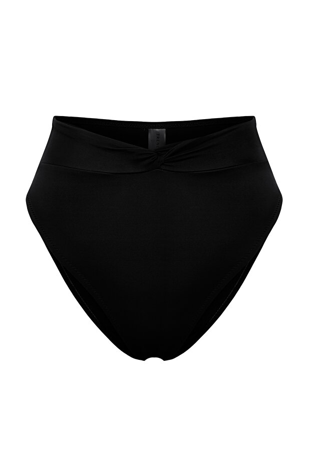 Siyah Drapeli Regular Yüksek Bel Bikini Altı TBESS24BA00005 - 5
