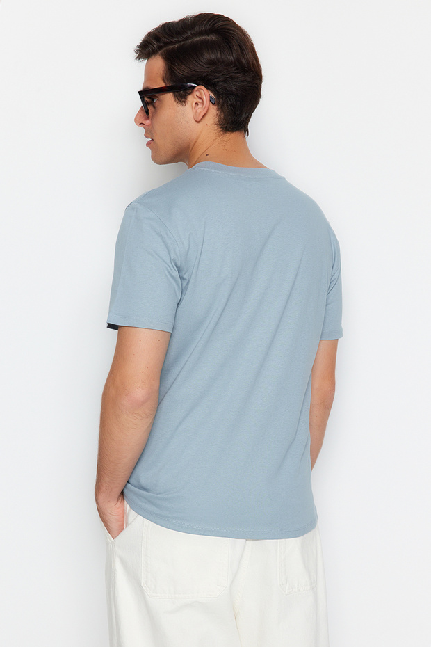 Lacivert-Mavi Basic Slim Fit/Dar Kesim %100 Pamuklu 2'li Paket Kısa Kollu T-Shirt TMNSS19BO0075 - 8