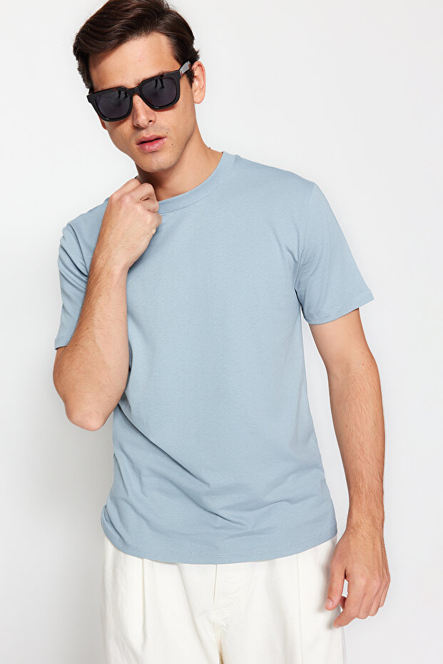 Lacivert-Mavi Basic Slim Fit/Dar Kesim %100 Pamuklu 2'li Paket Kısa Kollu T-Shirt TMNSS19BO0075 - 2