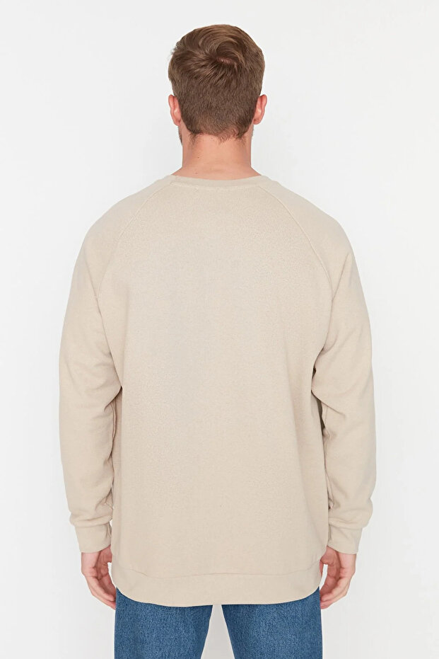 Béžová Large Size Crew Oversize/Wide Cut Fleece Inside/ Teplá mikina Tmnaw24Ao00007 - 6
