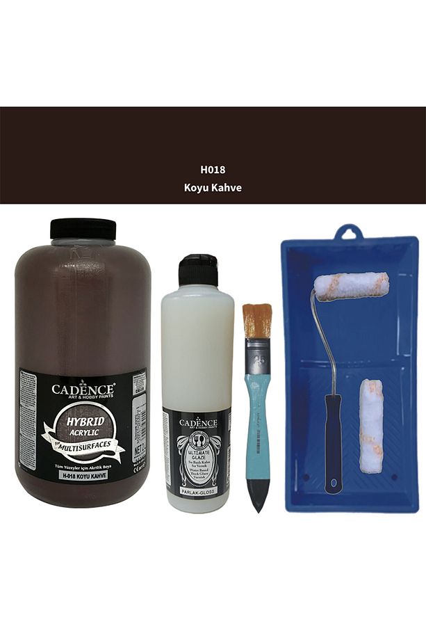Mobilya Boyası-Cadence Multisurface H-018 Koyu Kahve 2Lt Ultimate Parlak Vernik 500Ml Saten Rulo Set - 1