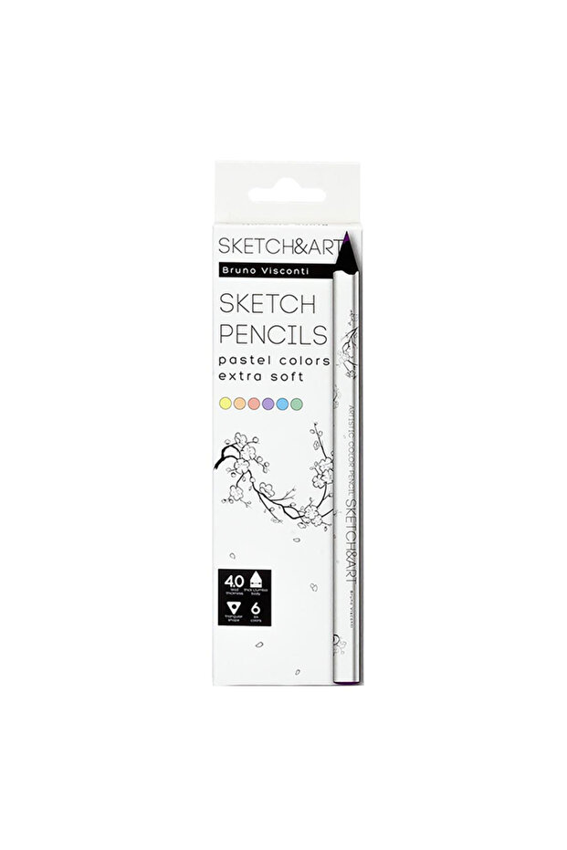 Sketch&Art Profesyonel Kuru Boya Kalemi Kalın Gövde 4mm Pastel 6 Renk No:30-0118/03 - 1