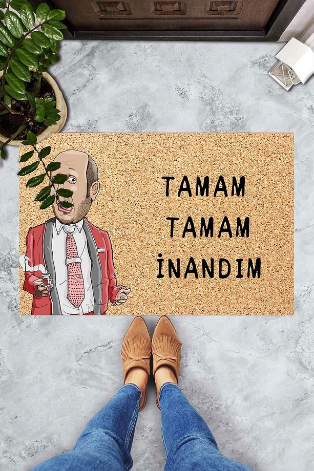 Dijital Baskılı Tamam Tamam İnandım İsmail Abi Desenli Dekoratif Kapı Önü Paspası - 2
