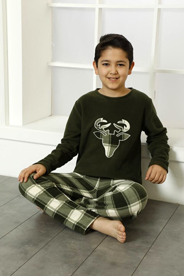 Kışlık Baba Oğul Polar Pijama Takımı -geyikli Yılbaşı Aile Pijaması- Tek Adet - 3