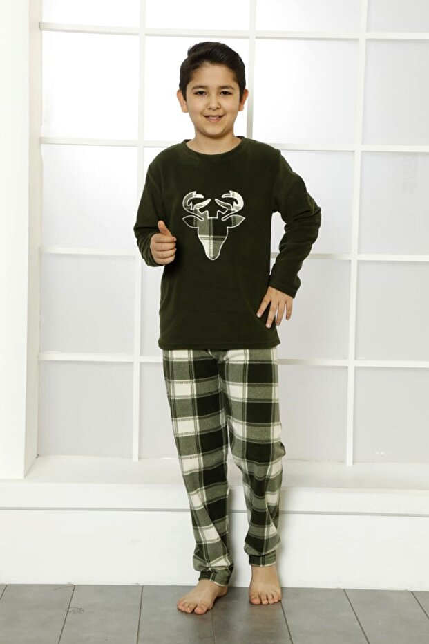 Kışlık Baba Oğul Polar Pijama Takımı -geyikli Yılbaşı Aile Pijaması- Tek Adet - 4