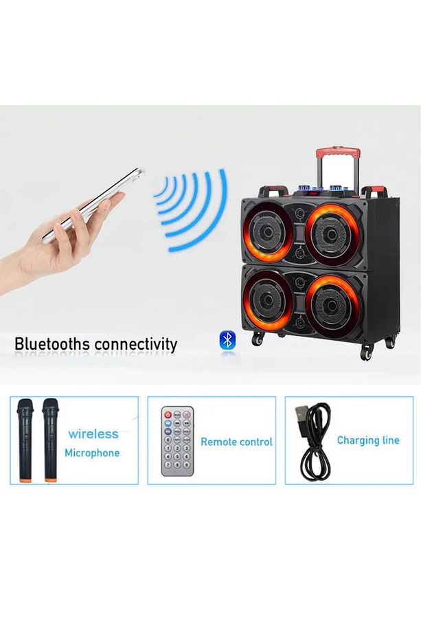 NDR-8888 BÜYÜK BOY BLUETOOTH HOPARLÖR ÇİFT MİKROFONLU TEKERLEKLİ KABLOSUZ SPEAKER TOPLANTI ANFİ - 9