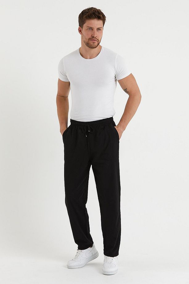 Erkek Siyah Basic Relaxed Fit Jogger Pantolon - 3