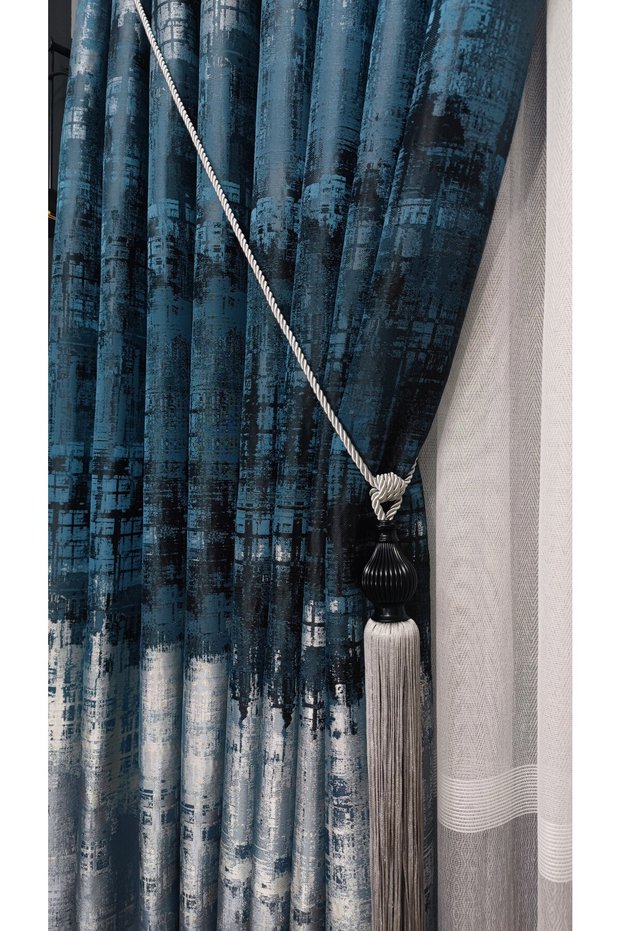 Panel Background Curtain Petrol Blue and Green Black Gray Multicolored Single Wing Closely Pleated Yuka Home Luxury Series