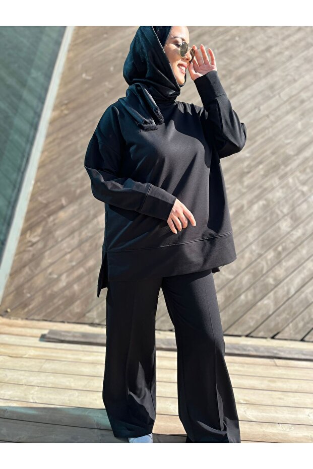 Scuba Yandan Yırtmaçlı Sweat Bluz - 3