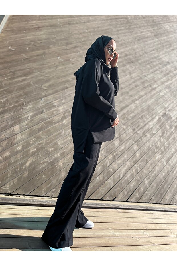 Scuba Yandan Yırtmaçlı Sweat Bluz - 1