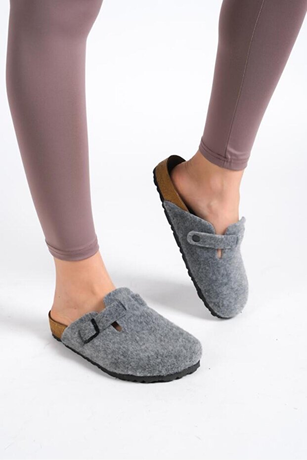 Gray Unisex Winter Felted Daily House Slippers